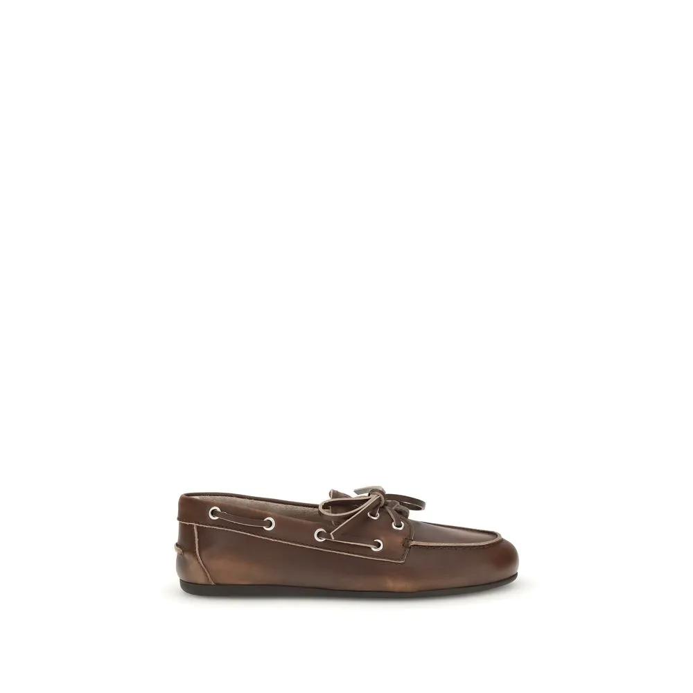 Miu Miu Miu Miu Brown Calf Leather Bos Taurus Slip-On Loafers
