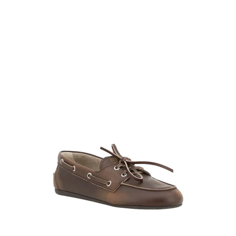Miu Miu Miu Miu Brown Calf Leather Bos Taurus Slip-On Loafers
