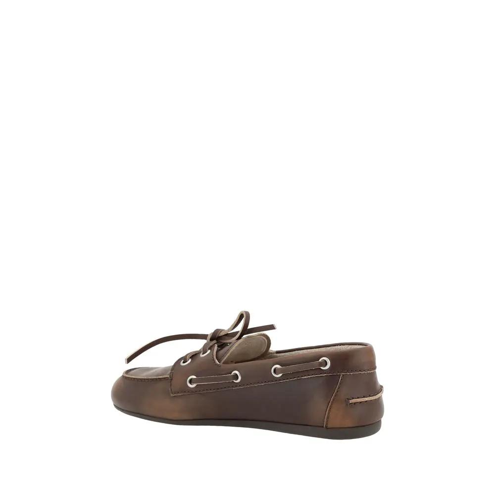 Miu Miu Miu Miu Brown Calf Leather Bos Taurus Slip-On Loafers