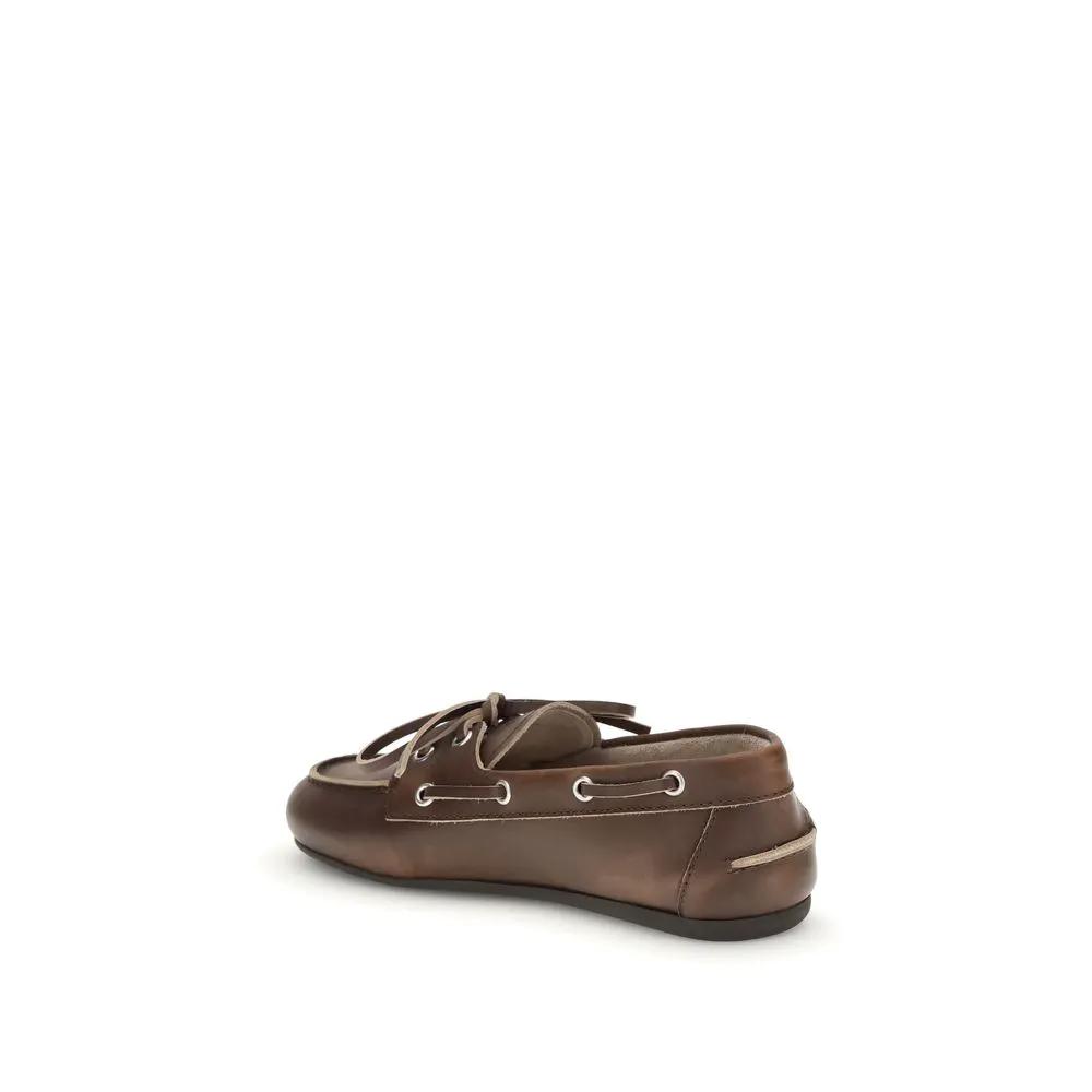Miu Miu Miu Miu Brown Calf Leather Bos Taurus Slip-On Loafers