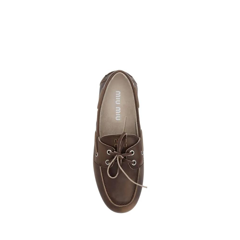 Miu Miu Miu Miu Brown Calf Leather Bos Taurus Slip-On Loafers