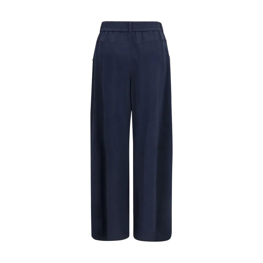 Pantalon décontracté en coton bleu Brunello Cucinelli