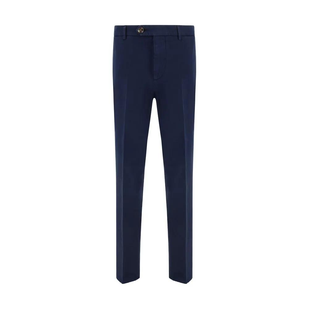 Pantalon décontracté en coton bleu Brunello Cucinelli