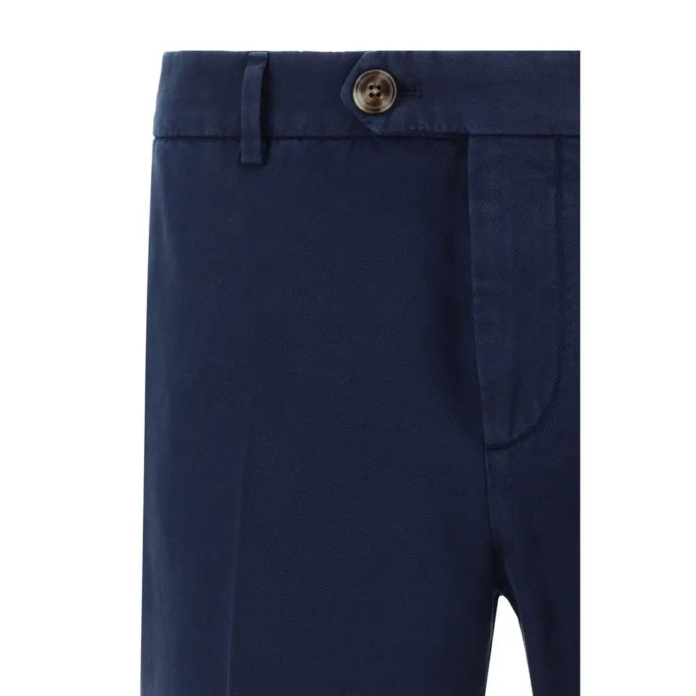 Pantalon décontracté en coton bleu Brunello Cucinelli