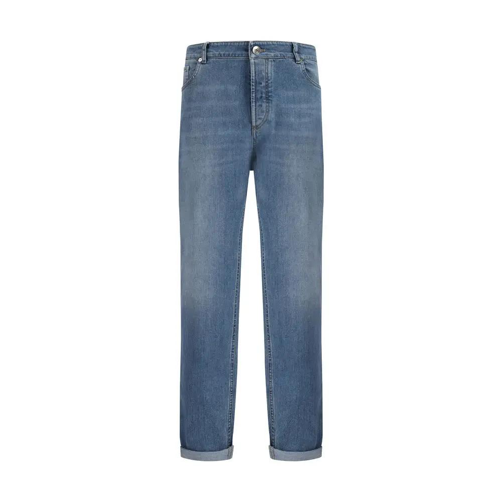 Jean droit en coton bleu Brunello Cucinelli