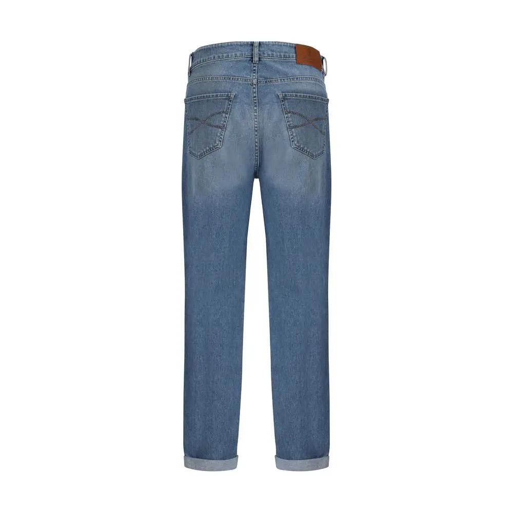 Jean droit en coton bleu Brunello Cucinelli