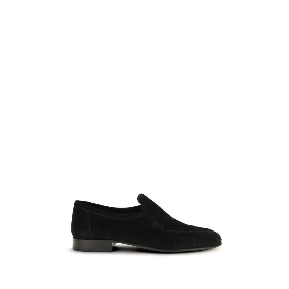 The Row Black Suede Leather Slip-On Loafers