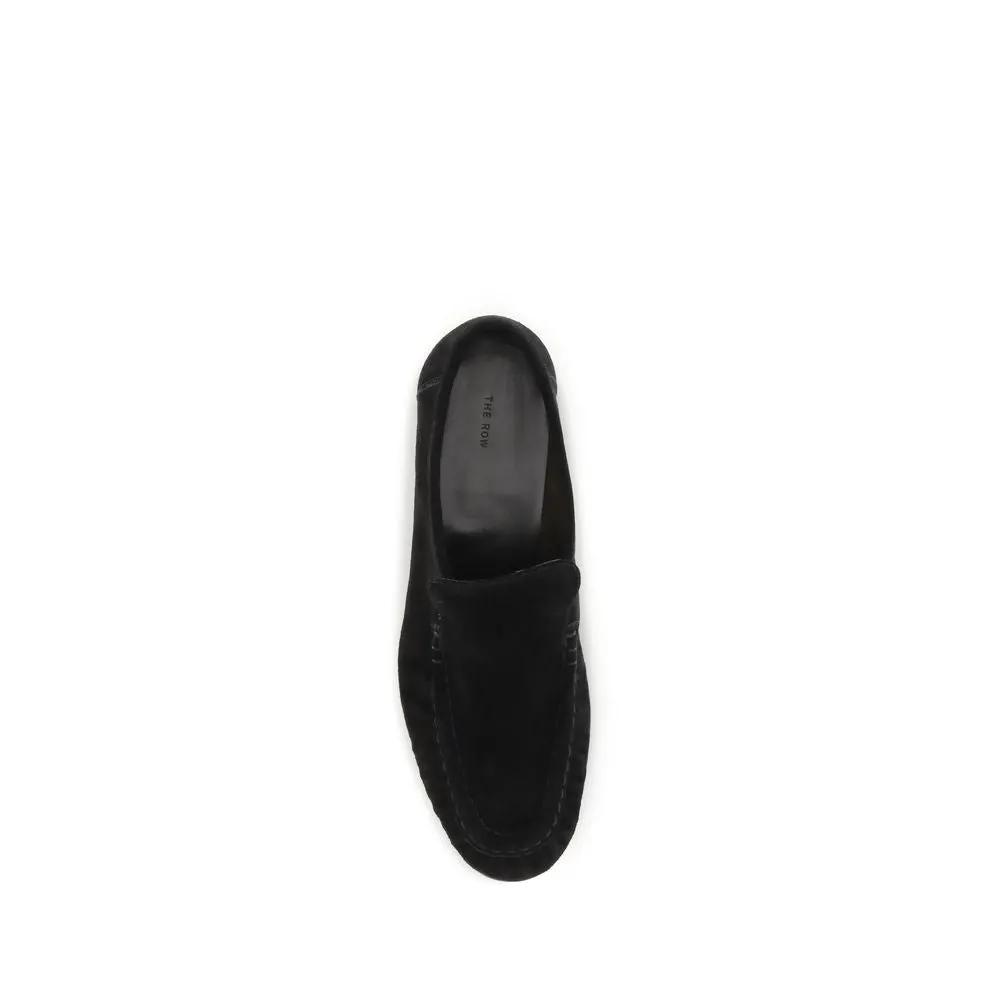 The Row Black Suede Leather Slip-On Loafers