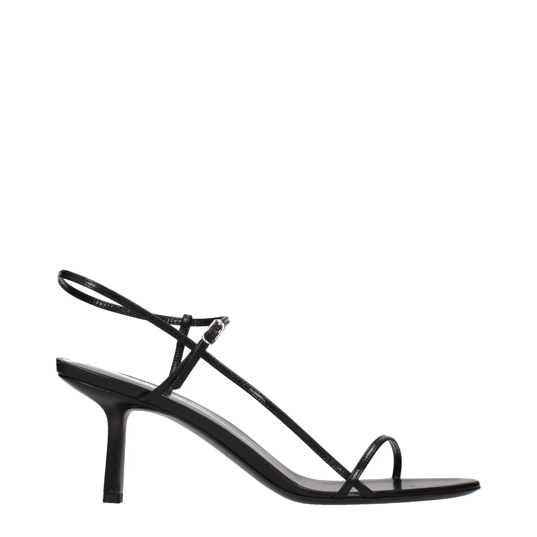 Sandales à talons aiguilles en cuir noir The Row