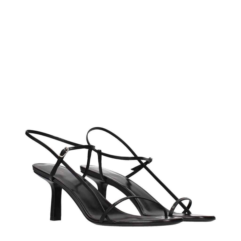 Sandales à talons aiguilles en cuir noir The Row