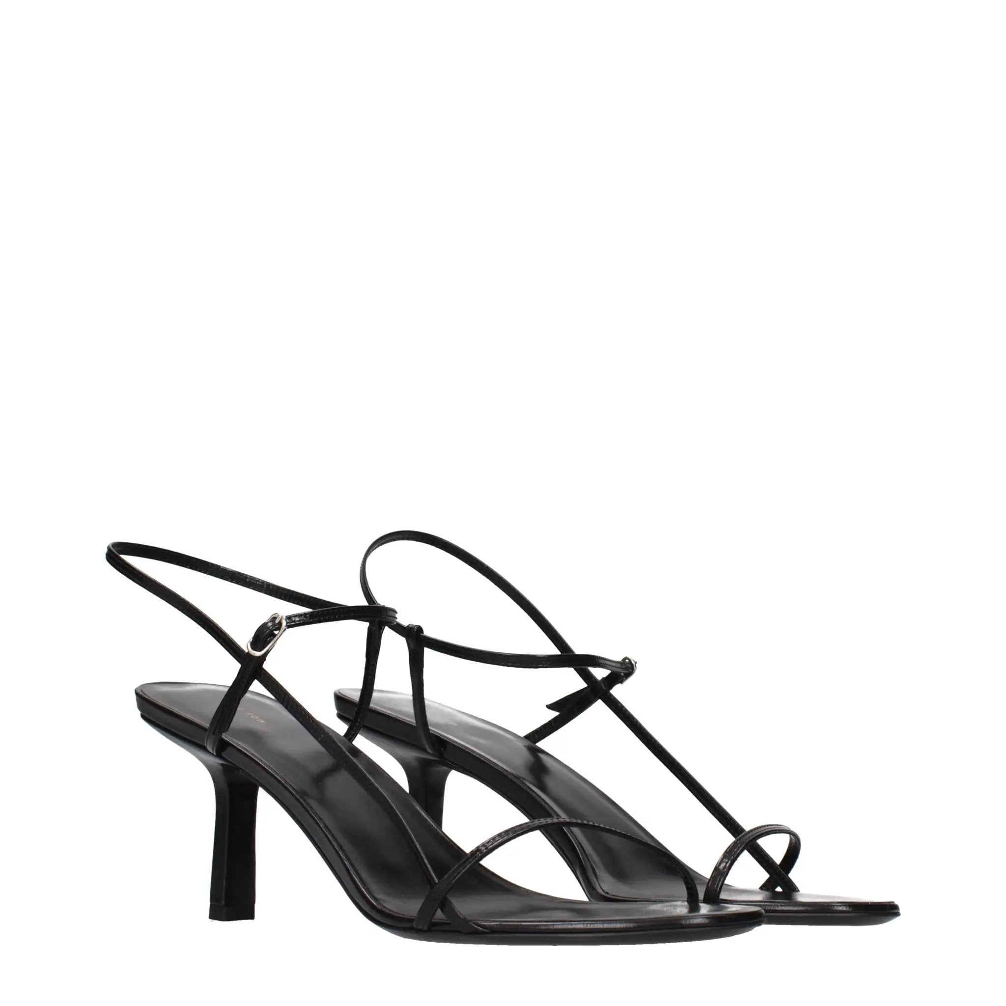 Sandales à talons aiguilles en cuir noir The Row