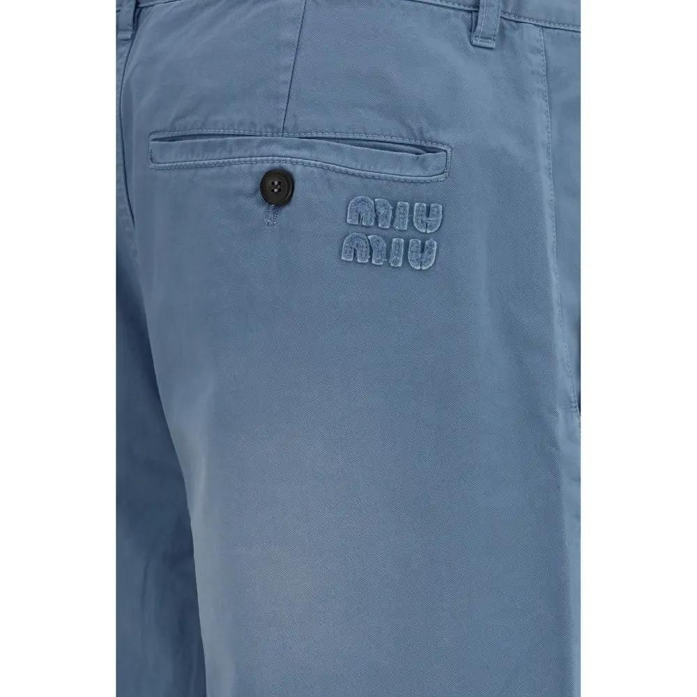 Pantalon décontracté en coton bleu Miu Miu