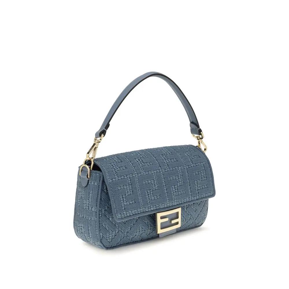 Sac bandoulière Fendi en raphia bleu