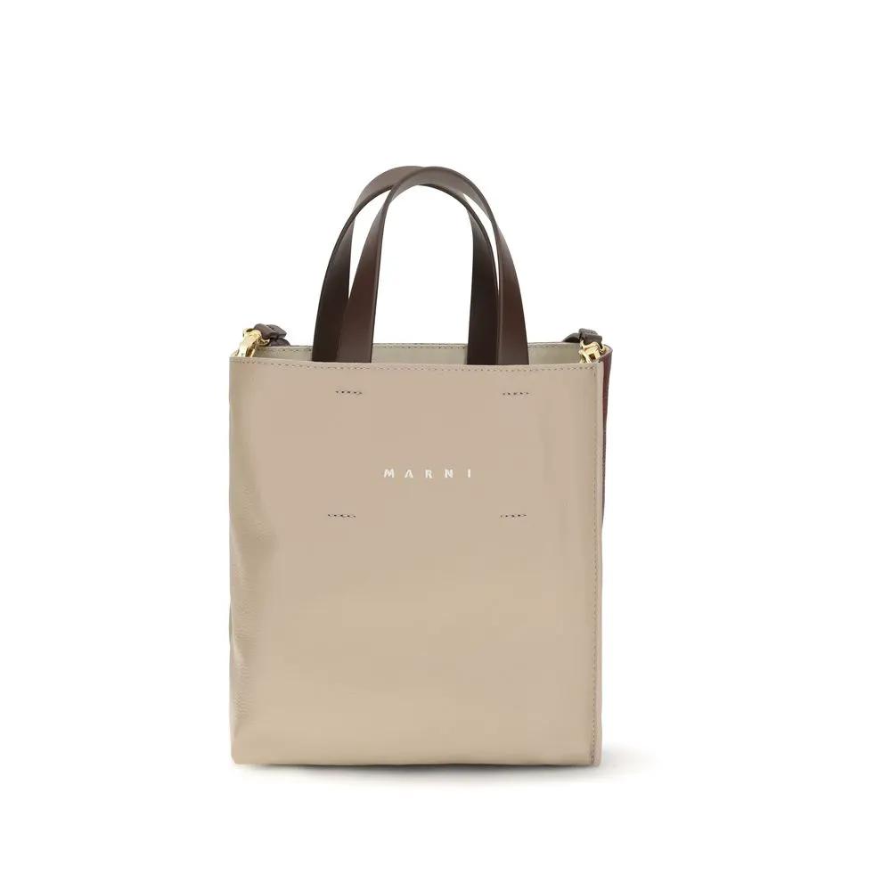 Sac porté épaule Marni en cuir de veau beige Bos Taurus