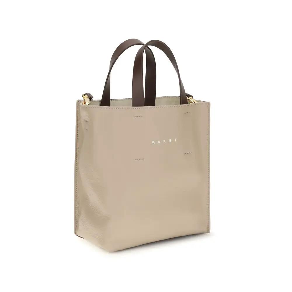 Sac porté épaule Marni en cuir de veau beige Bos Taurus