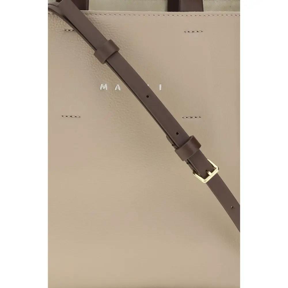 Sac porté épaule Marni en cuir de veau beige Bos Taurus