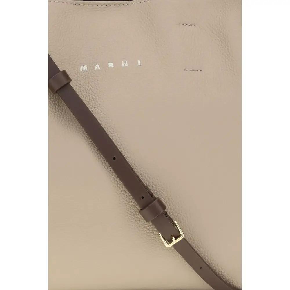 Sac à bandoulière Marni en cuir de veau beige Bos Taurus
