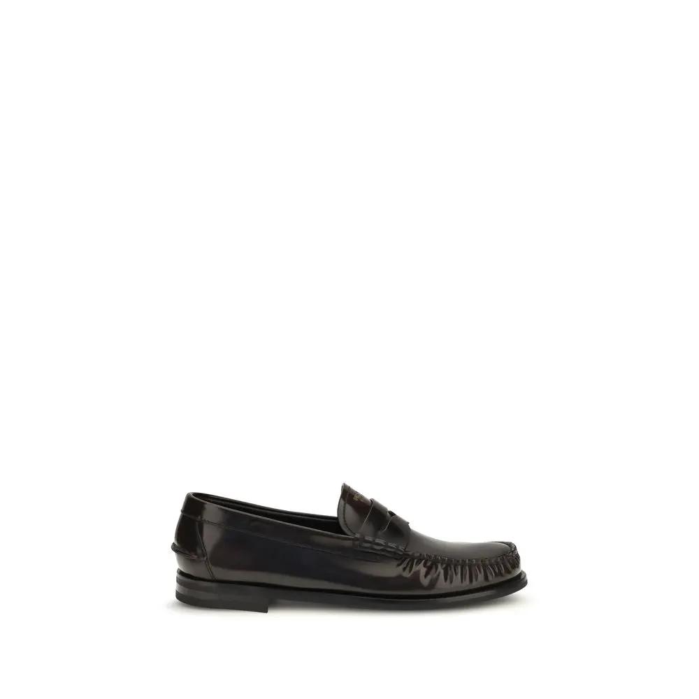 Prada Brown Calf Leather Bos Taurus Slip-On Loafers