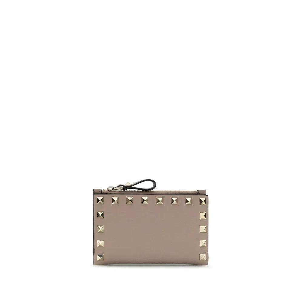 Portefeuille Valentino Garavani Bos Taurus en cuir de veau beige