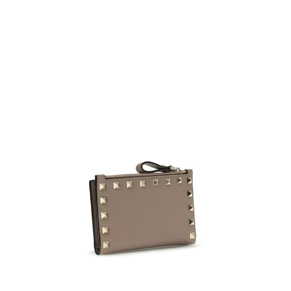 Portefeuille Valentino Garavani Bos Taurus en cuir de veau beige