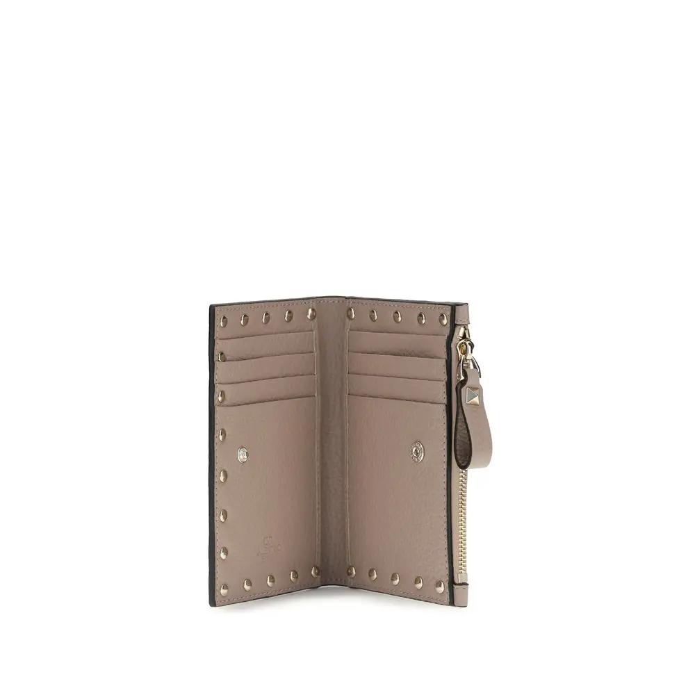 Portefeuille Valentino Garavani Bos Taurus en cuir de veau beige
