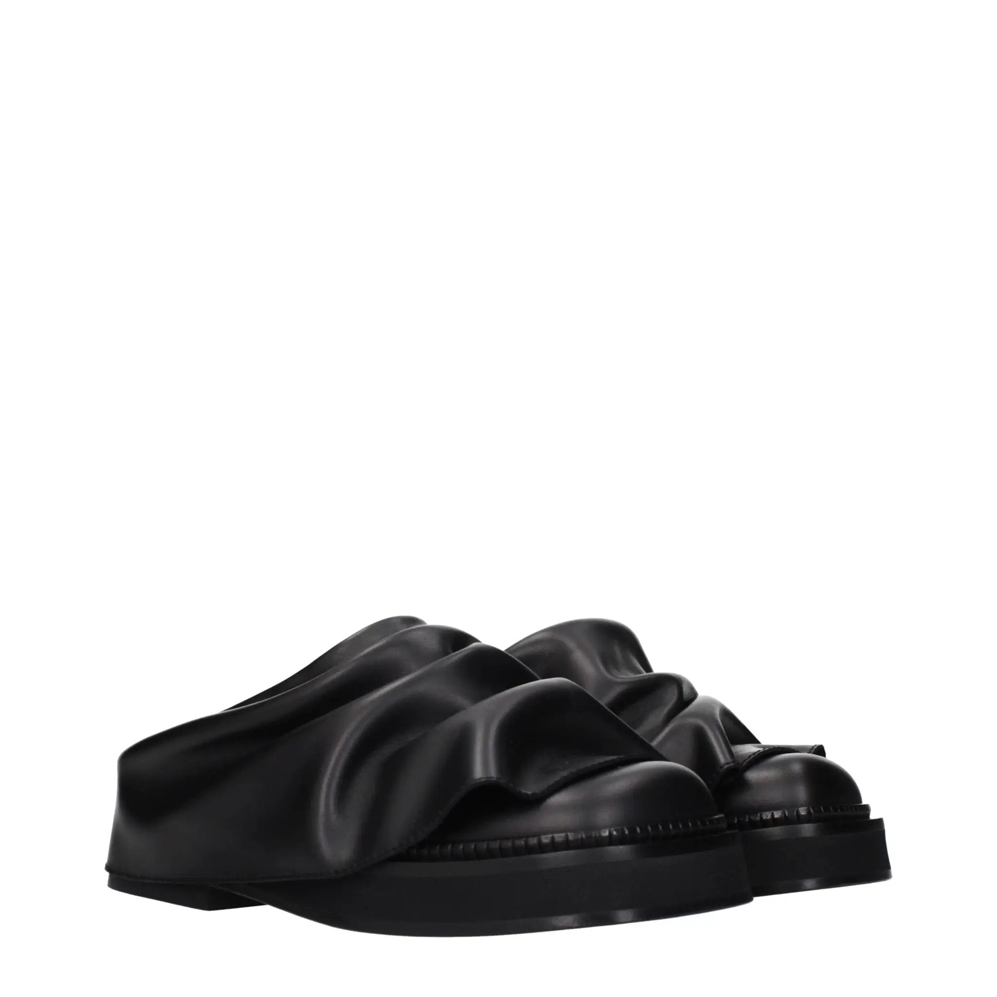 The Attico Black Leather Slippers
