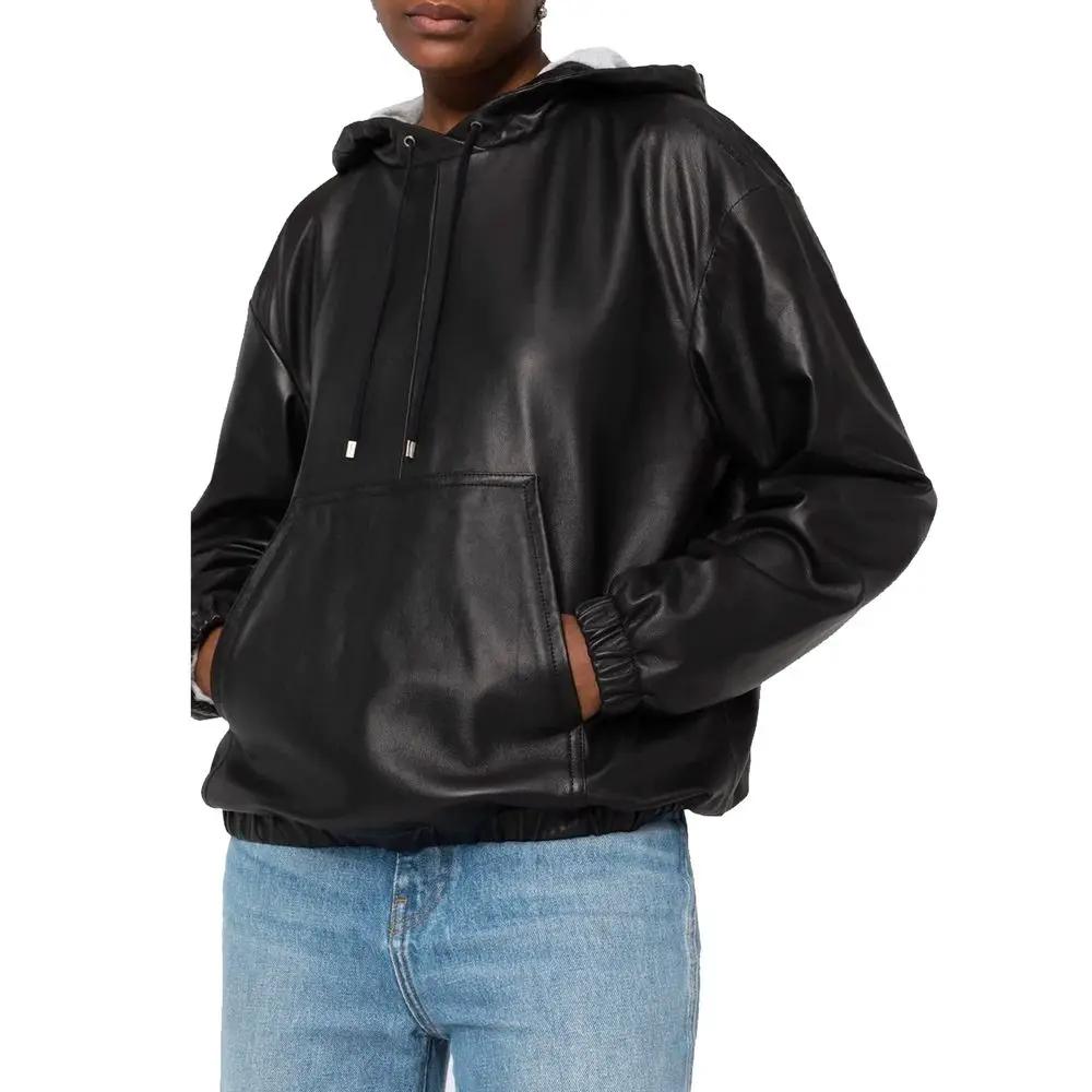 Saint Laurent Black Leather Sweatshirt