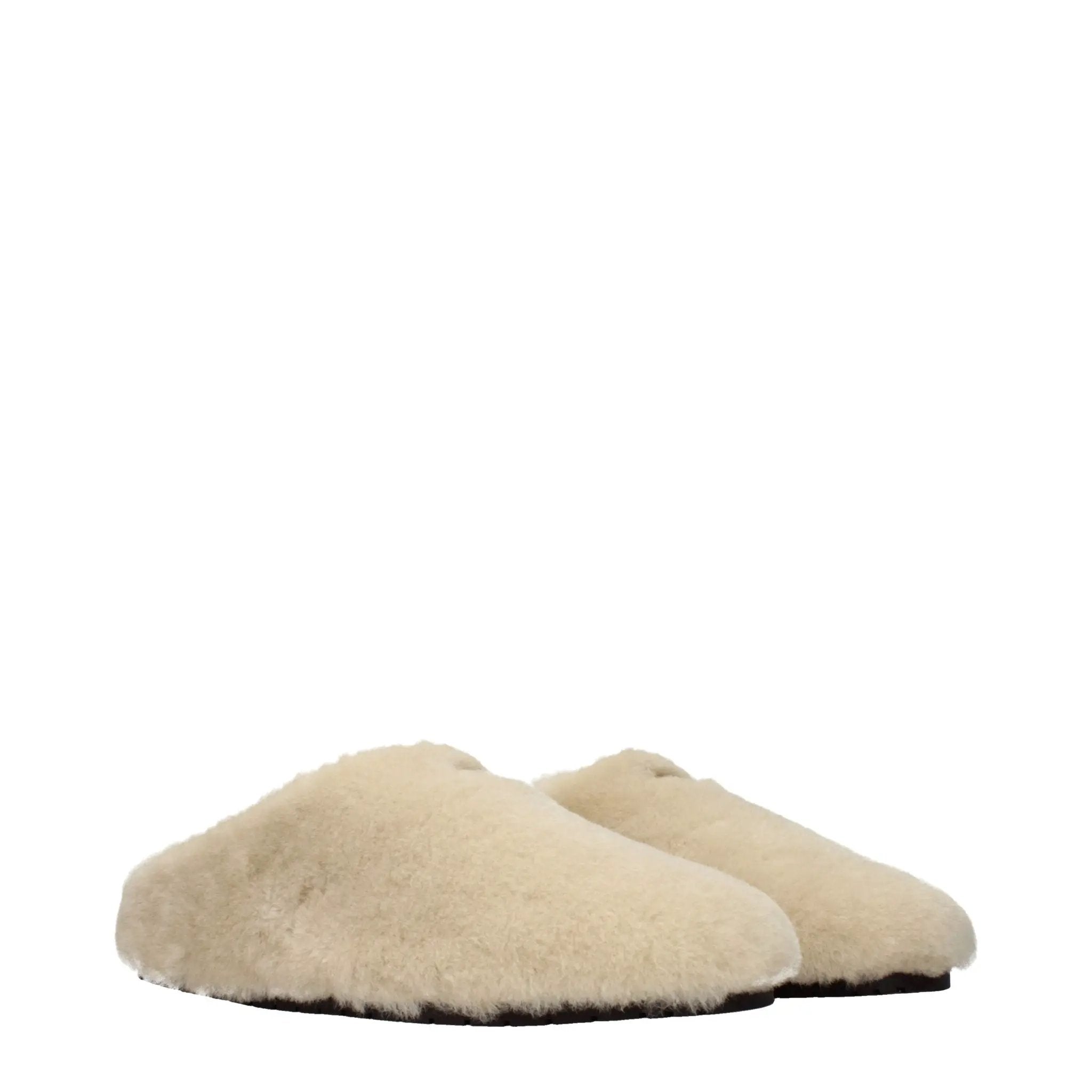 Pantoufles en fourrure beiges Prada