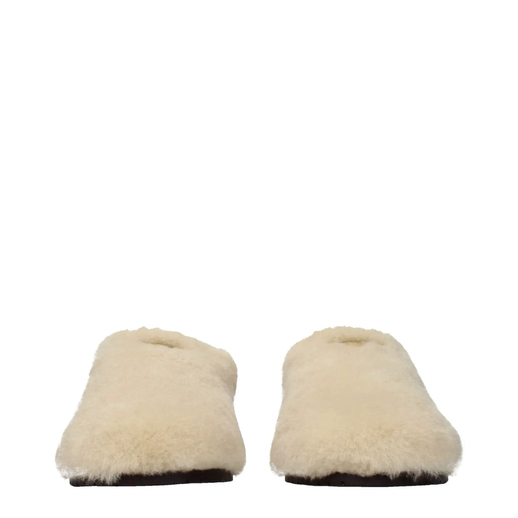 Pantoufles en fourrure beiges Prada