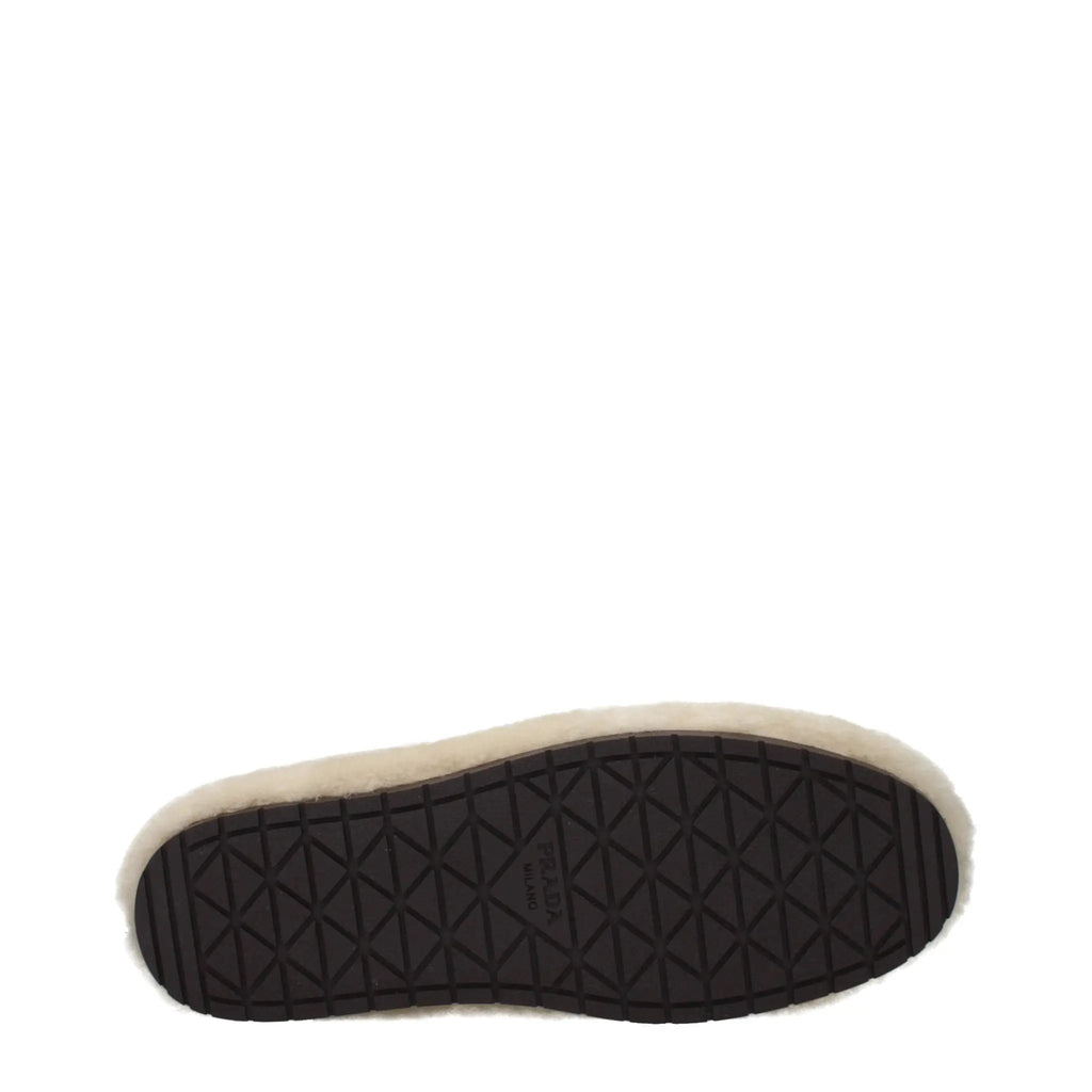 Pantoufles en fourrure beiges Prada