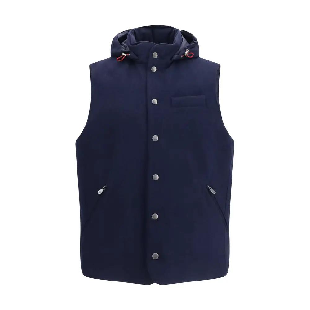 Veste sans manches Brunello Cucinelli en laine bleue Oves Aries