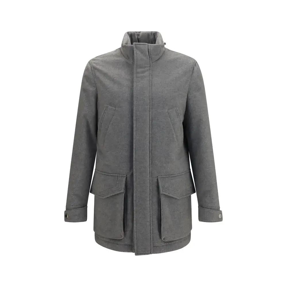 Brunello Cucinelli Gray Cashmere Full-Length Jacket
