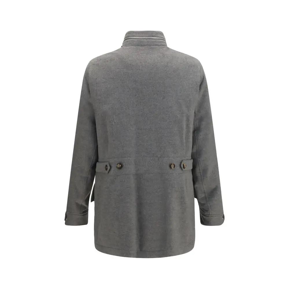Brunello Cucinelli Gray Cashmere Full-Length Jacket
