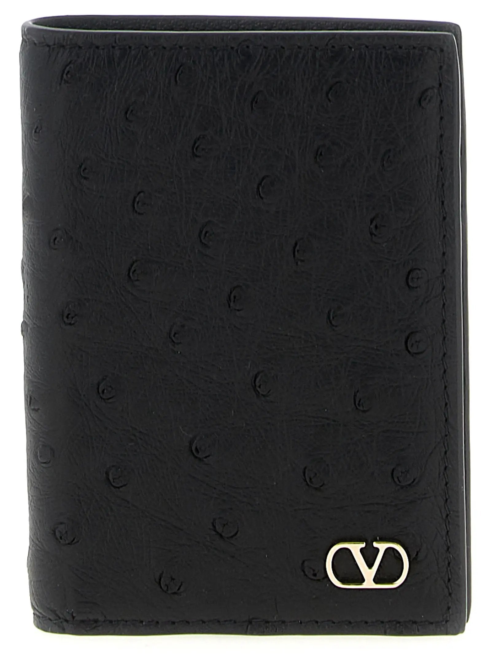 Valentino Garavani Black Ostrich Skin Cardholder