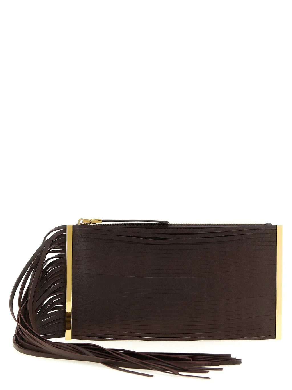 Elisabetta Franchi Brown Leather Clutch Bag