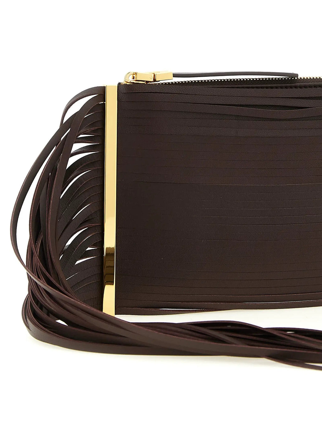 Elisabetta Franchi Brown Leather Clutch Bag
