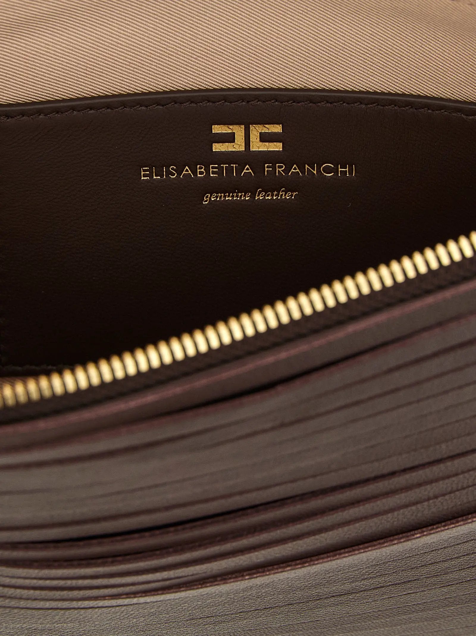 Elisabetta Franchi Brown Leather Clutch Bag