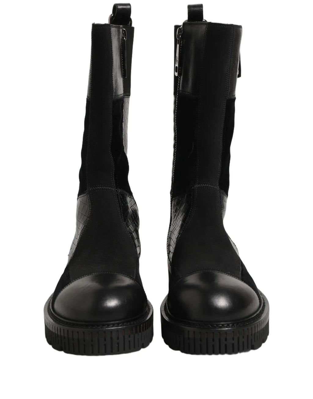 Dolce & Gabbana Black Patchwork Leather Mid Calf Boots Shoes
