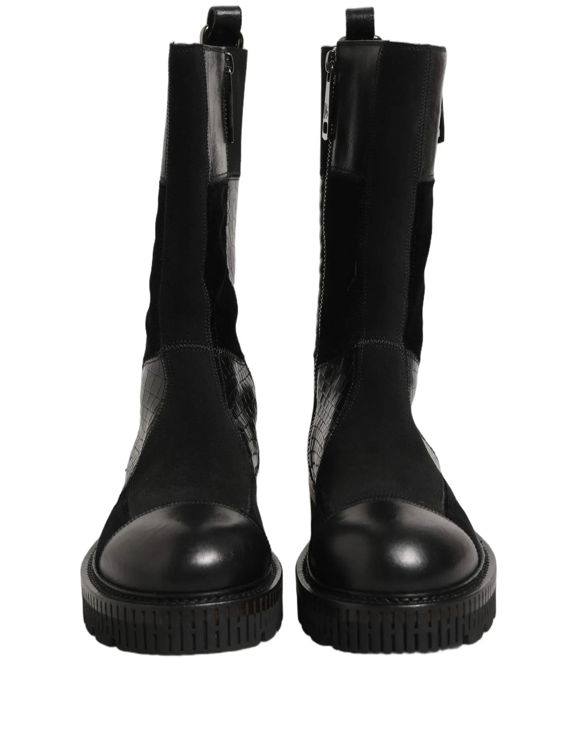 Dolce & Gabbana Black Patchwork Leather Mid Calf Boots Shoes