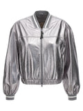 Brunello Cucinelli Silver Leather Bomber