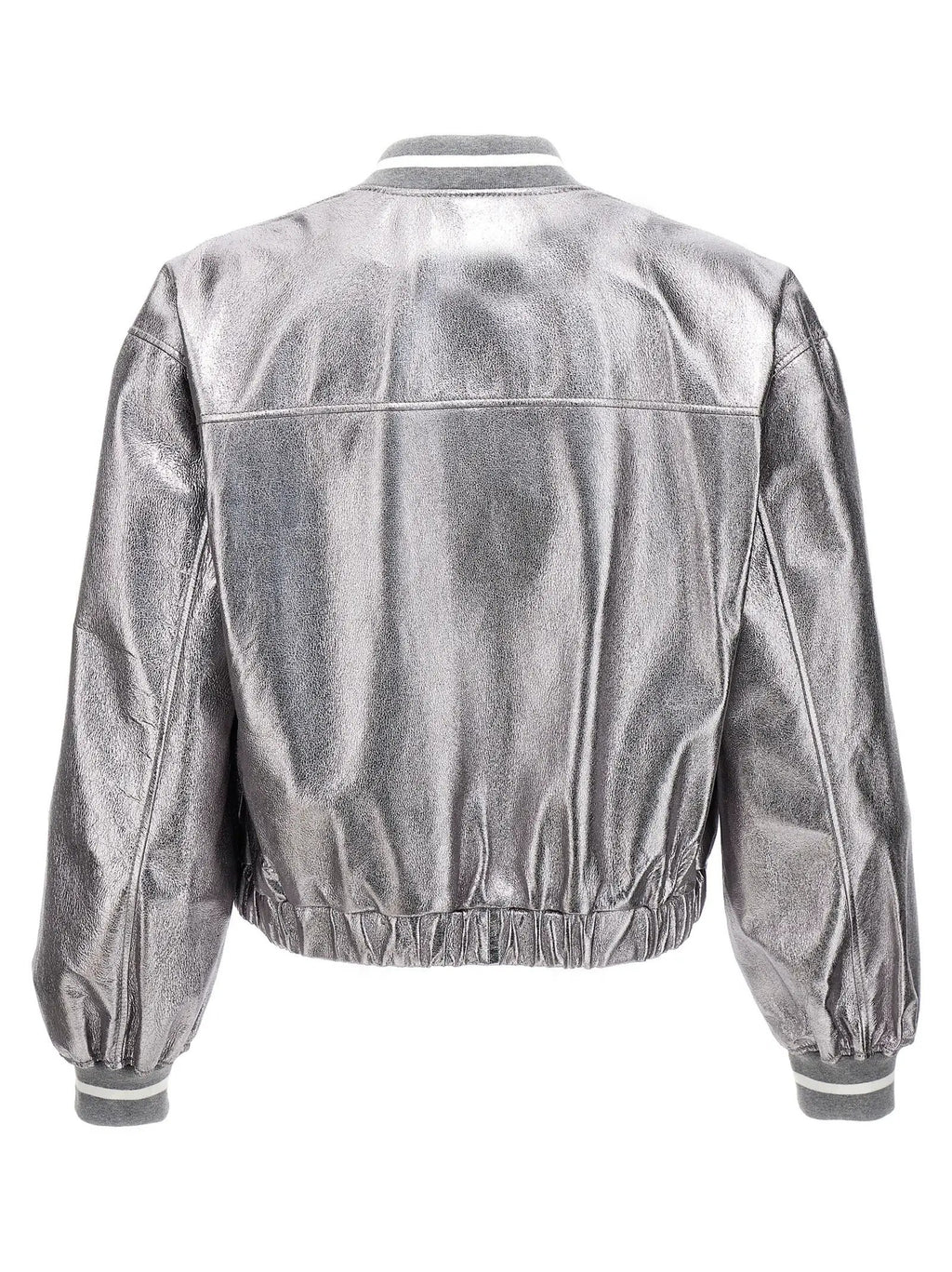 Brunello Cucinelli Silver Leather Bomber