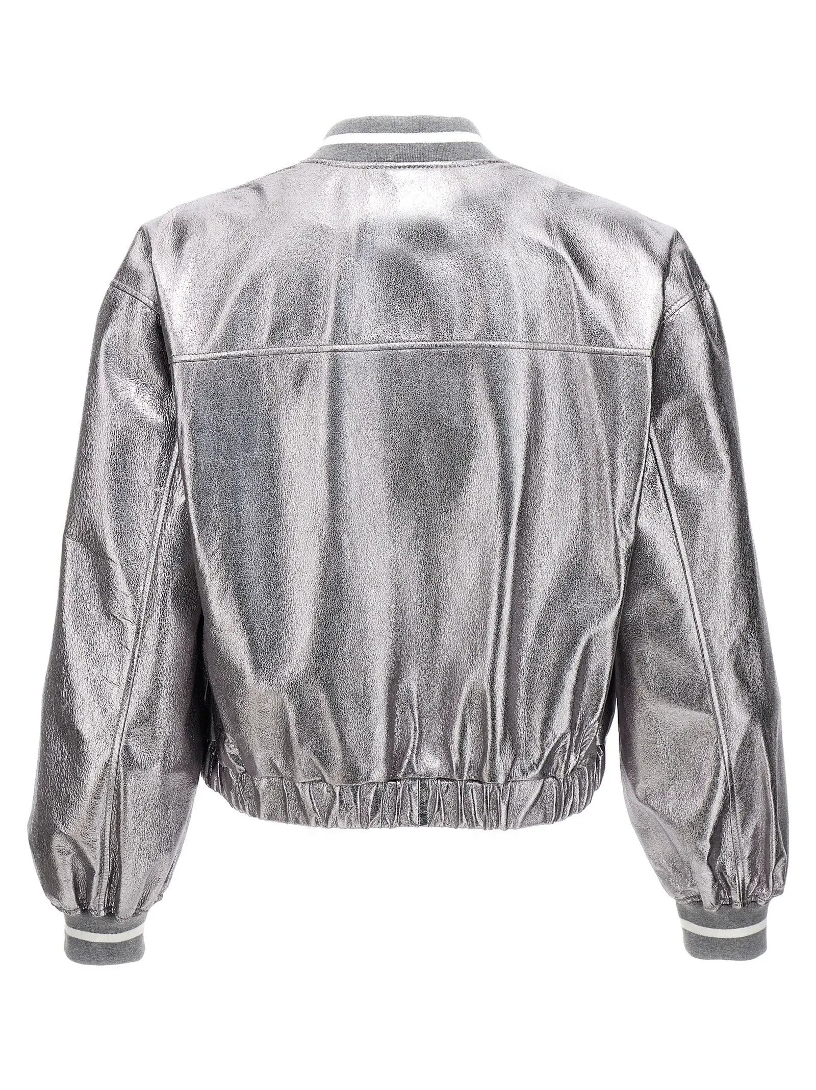 Brunello Cucinelli Silver Leather Bomber