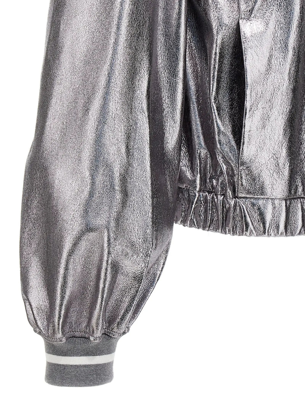 Brunello Cucinelli Silver Leather Bomber
