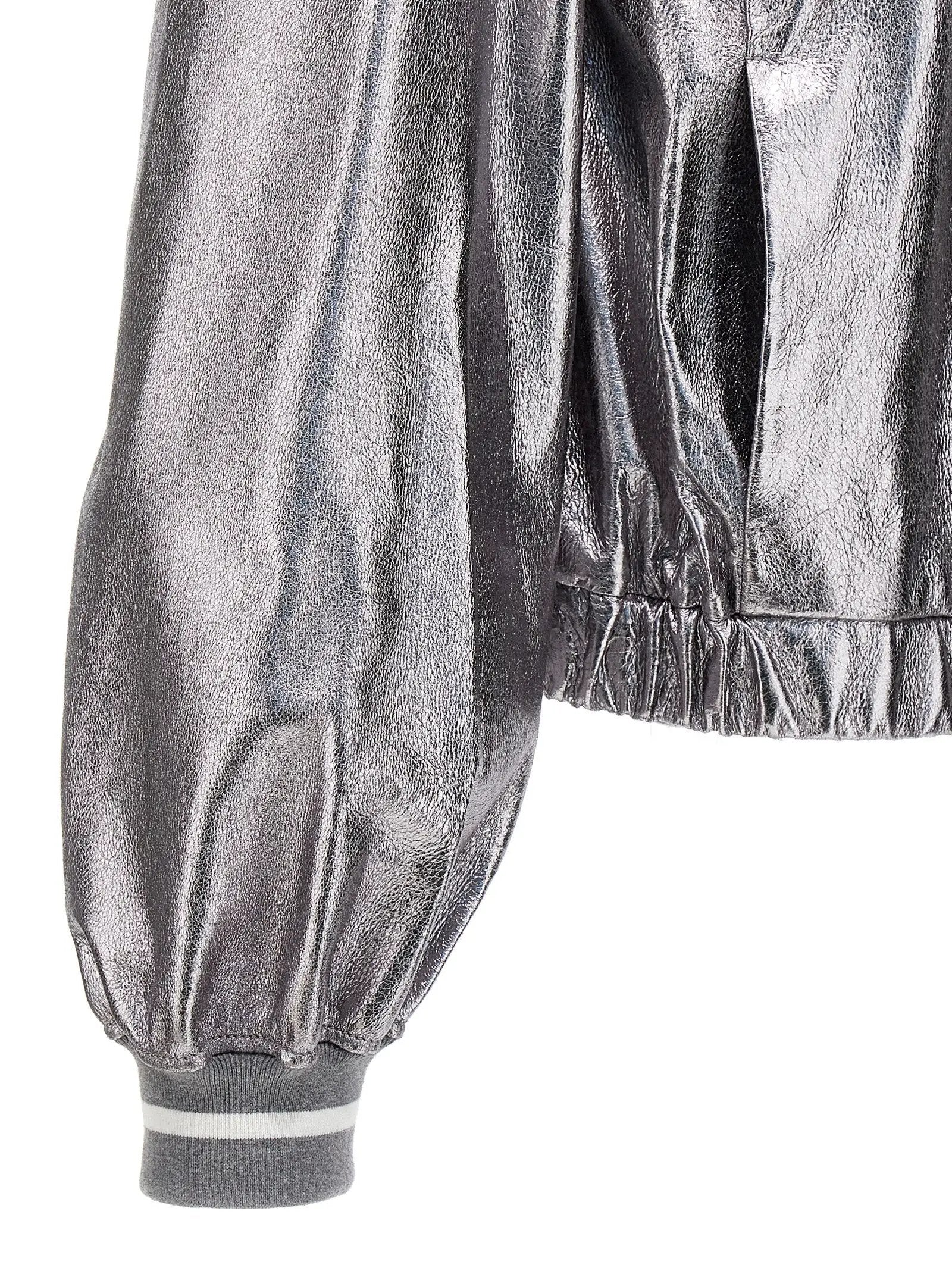 Brunello Cucinelli Silver Leather Bomber