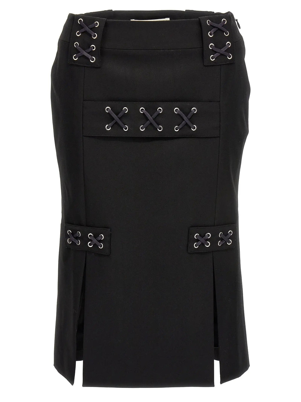 Alessandra Rich Black Wool Midi Skirt