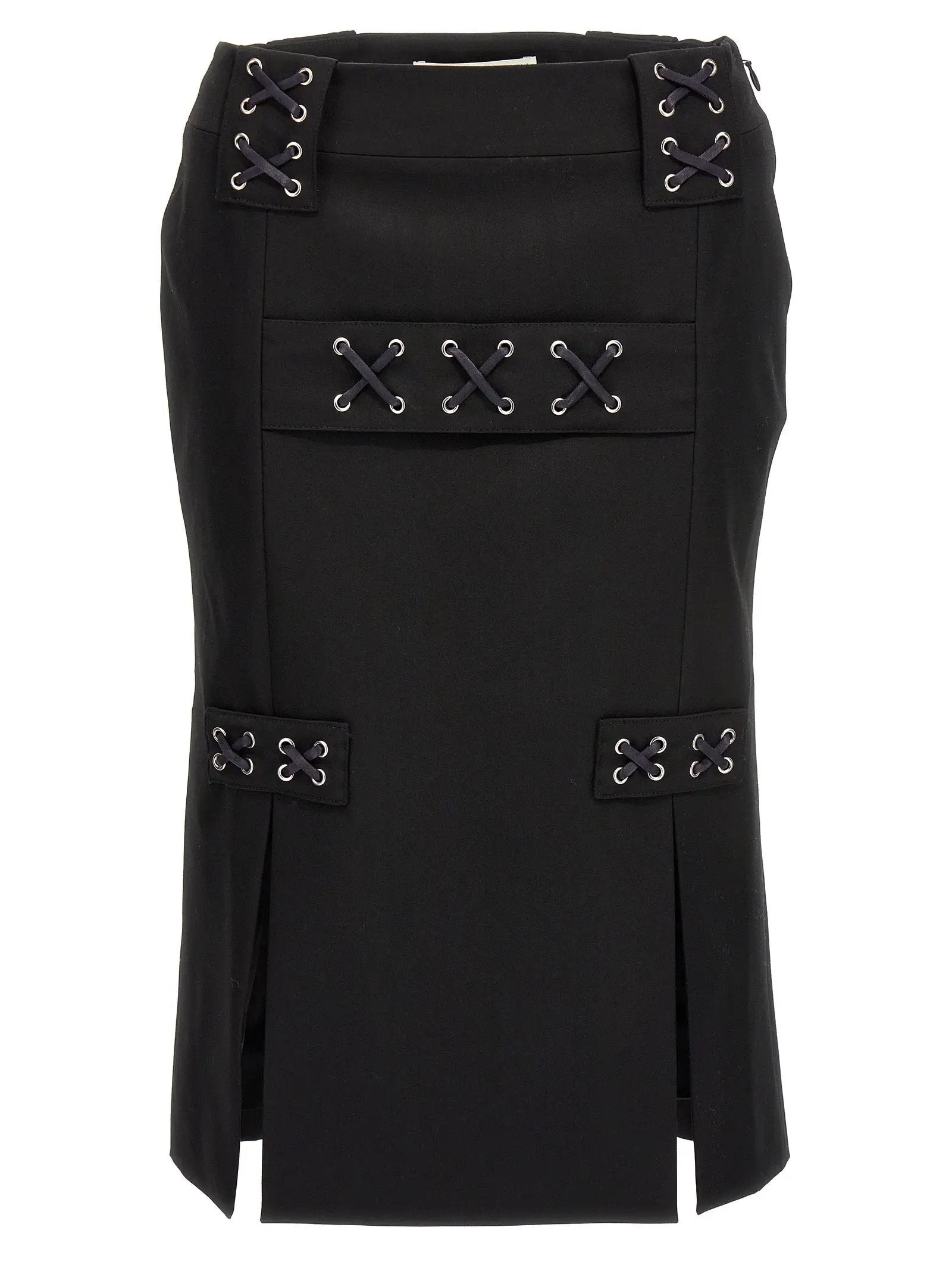 Alessandra Rich Black Wool Midi Skirt