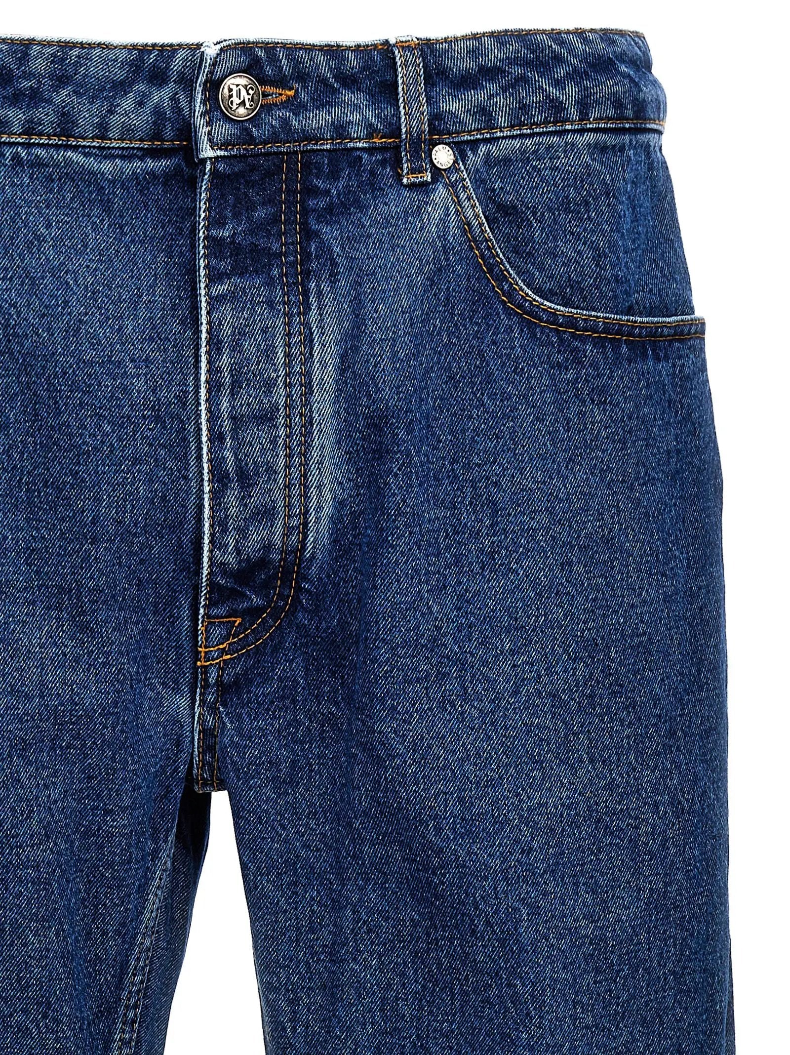 Palm Angels Blue Cotton Straight-Leg Jeans