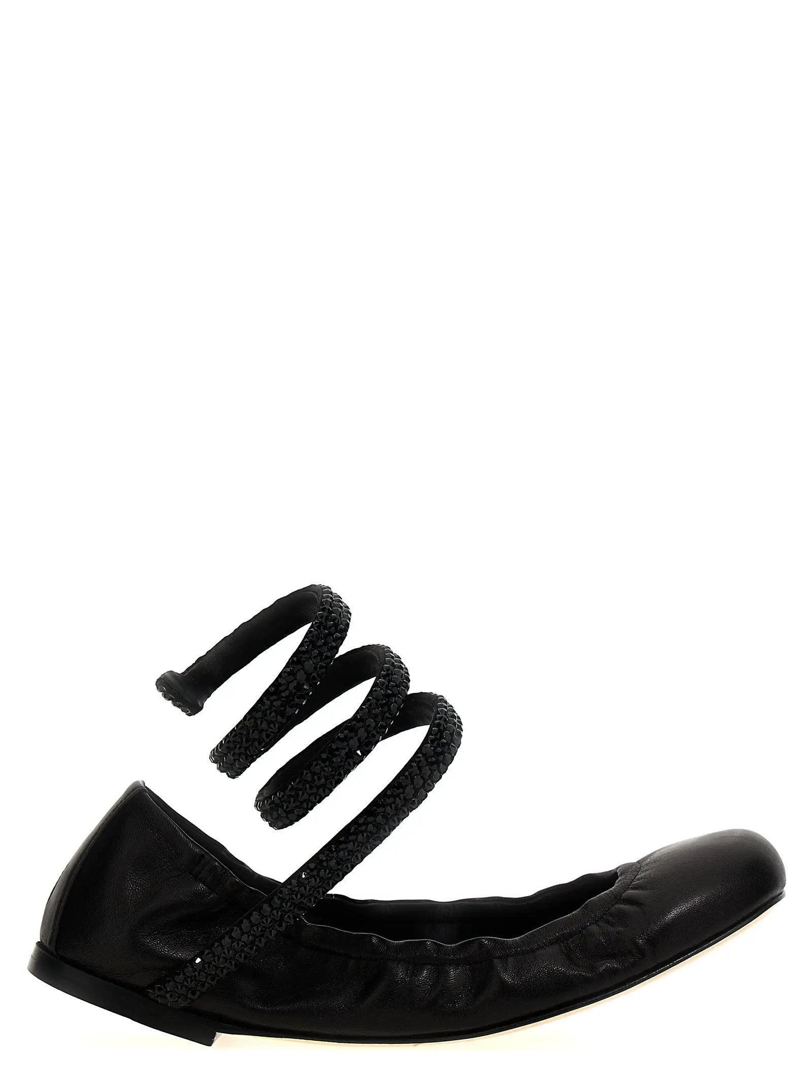 RENE CAOVILLA Black Lamb Leather Ballet Flats