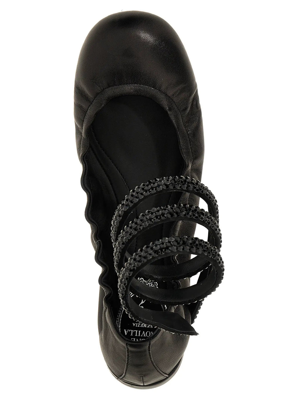 RENE CAOVILLA Black Lamb Leather Ballet Flats