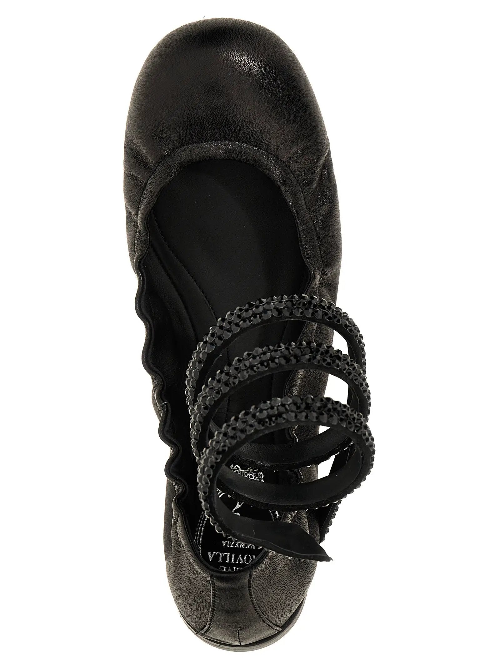 RENE CAOVILLA Black Lamb Leather Ballet Flats